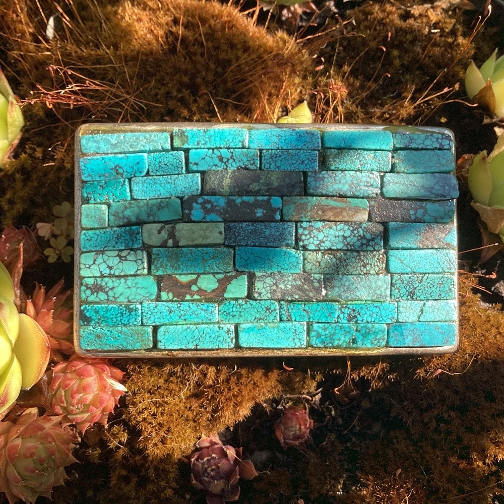 Artisan Made African Turquoise Jasper Inlay Metal Belt Buckle